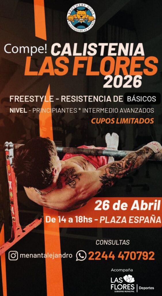 Llega la competencia de Calistenia a Las Flores el próximo 26 de abril
