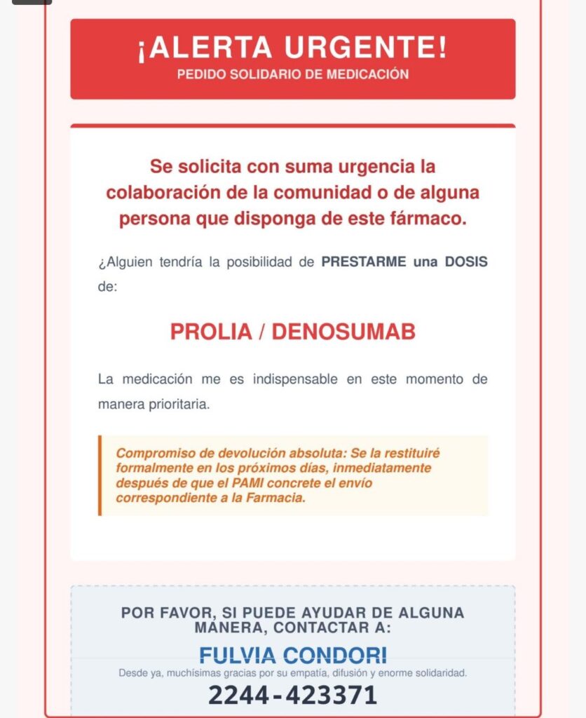 Llamado a la solidaridad: se necesita con suma urgencia un medicamento