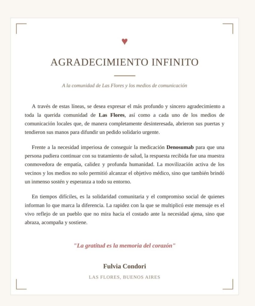 Agradecimiento infinito: se logró conseguir el medicamento solicitado