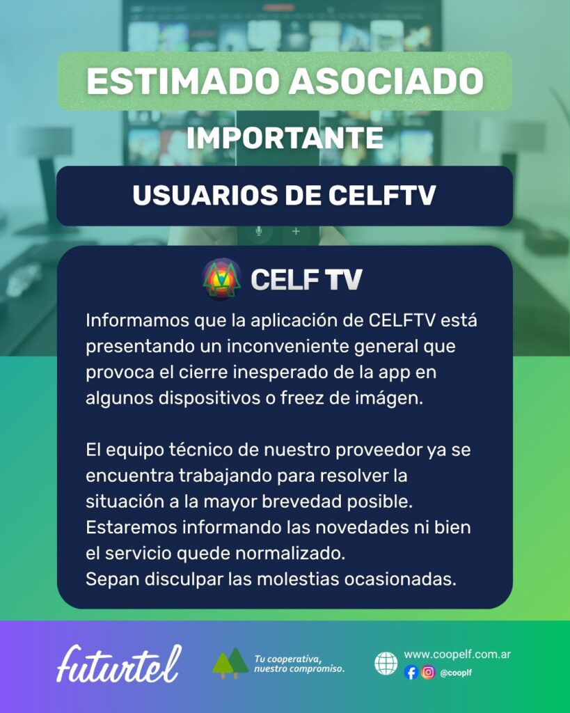 Cooperativa Eléctrica: inconvenientes con la aplicación de CELFTV