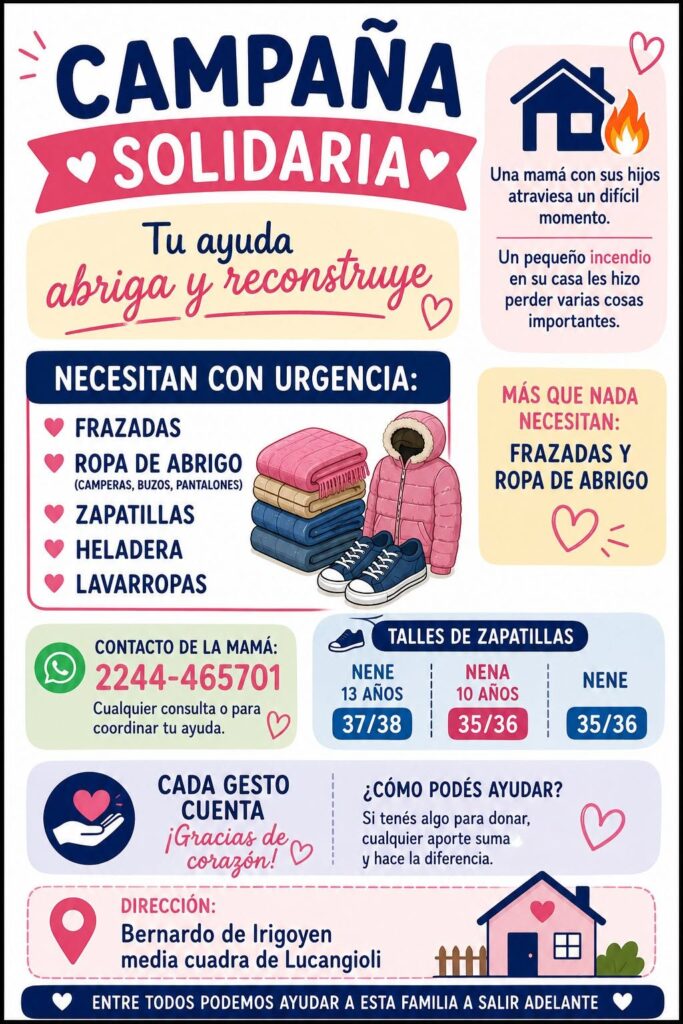 Campaña solidaria: piden ayuda para una familia que sufrió un incendio