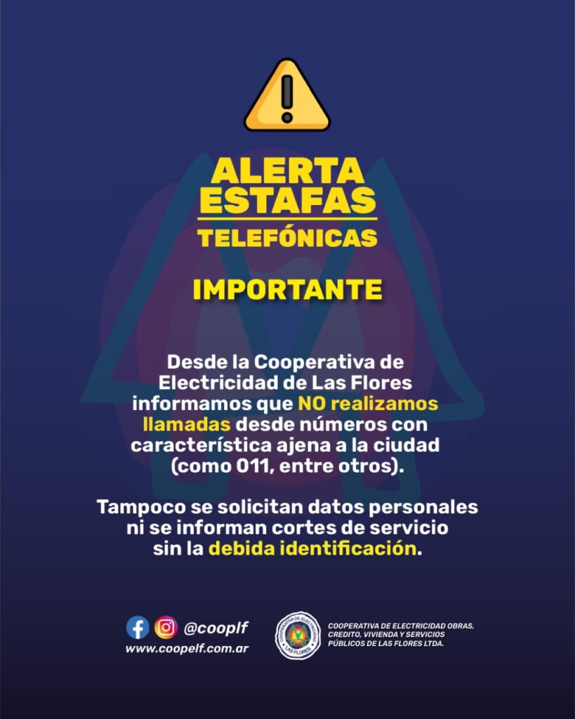 Cooperativa Eléctrica alerta por intentos de estafas telefónicas