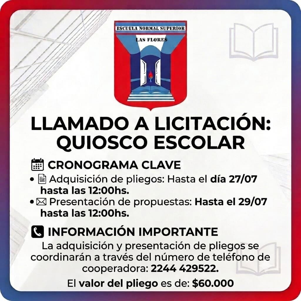 Llamado a licitación para la concesión del servicio de Kiosco de la Escuela Normal