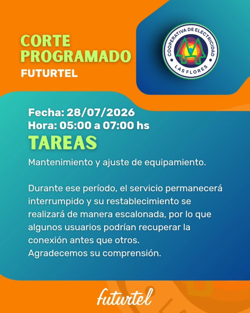 Corte Programado del Servicio de Internet – Futurtel este martes