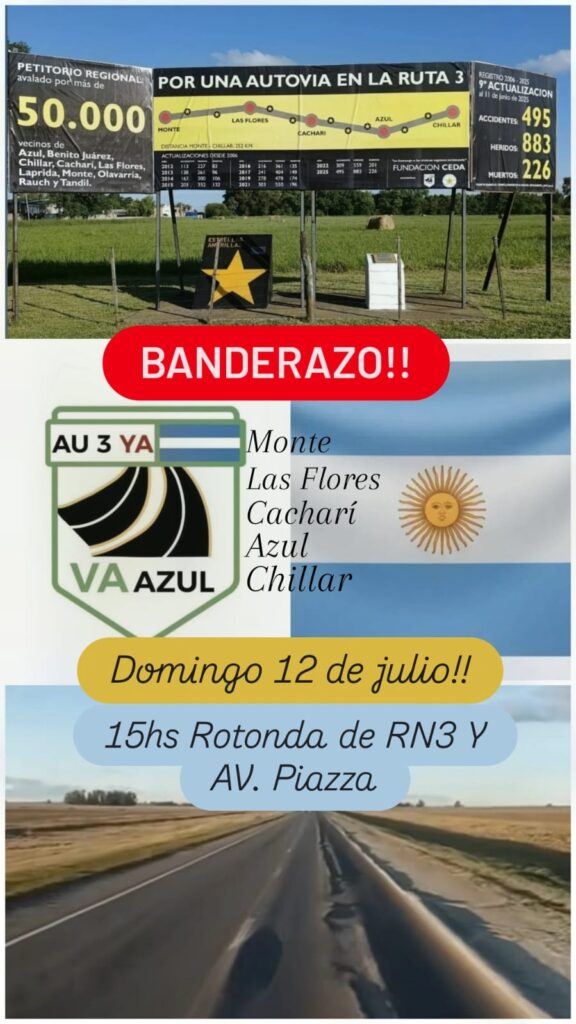 Autovía Ya!: organizan desde Azul un banderazo este domingo 12