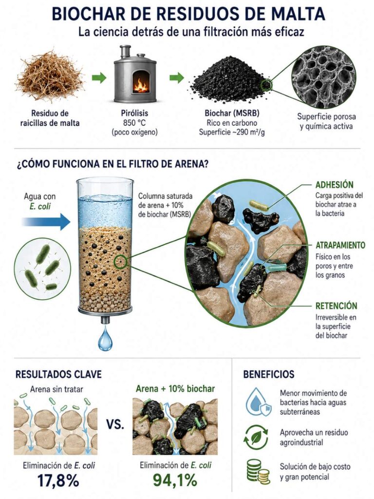 La Buena Noticia: investigadores griegos convierten residuos cerveceros en biochar que elimina el 94,1% de E. coli en filtros de arena