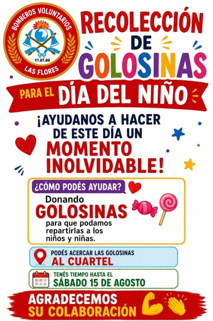 Bomberos recibe golosinas para celebrar el Día del Niño