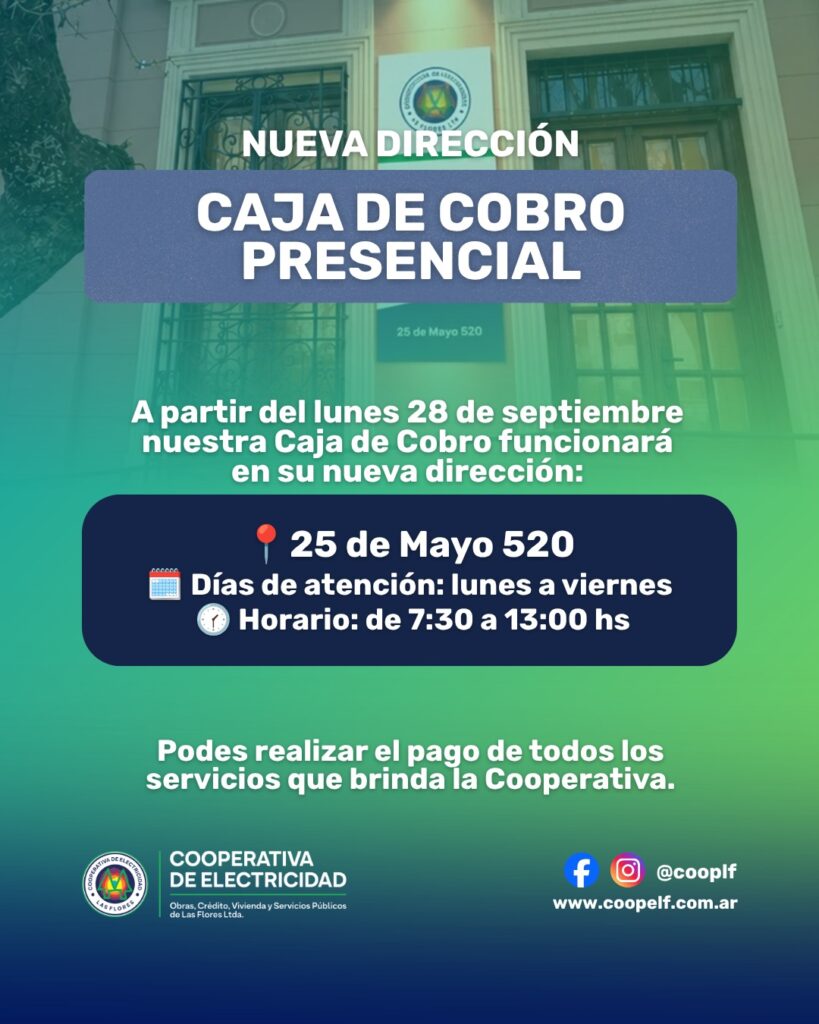 Cooperativa Eléctrica: se trasladan las cajas de cobro