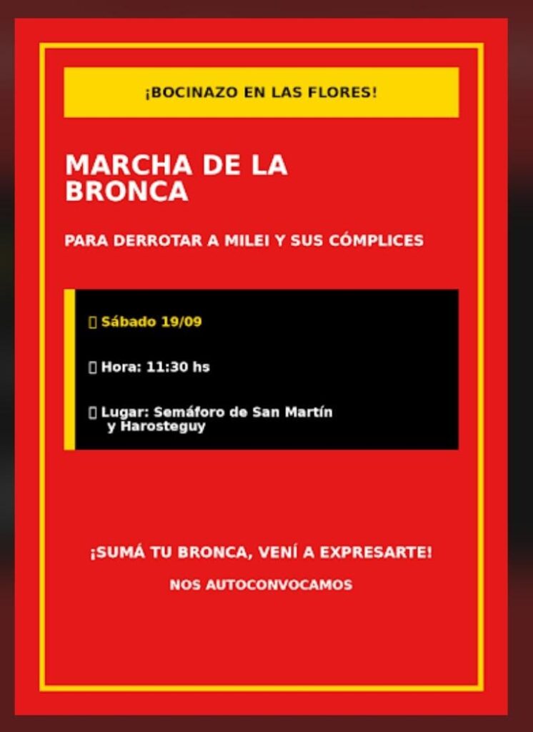 “Marcha de la Bronca”: manifestación y bocinazo este sábado en Las Flores